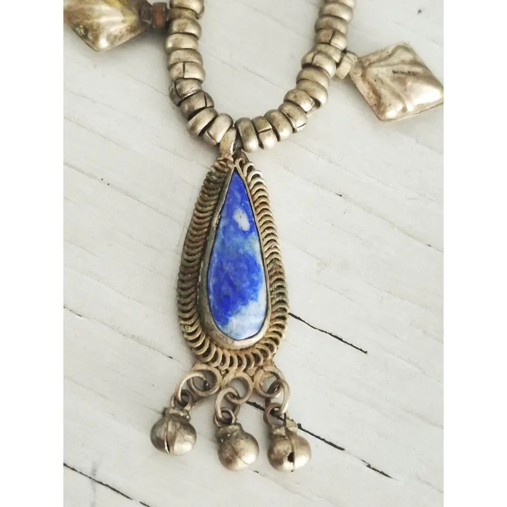 Vintage Turkoman Afghan Lapis Luzli Pendant and Cherry Amber Bead Necklace